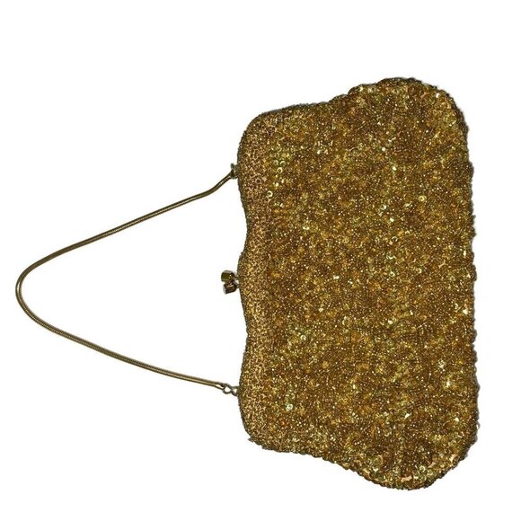 Handmade For Broadway Womens Clutch Purse Gold Beaded Vintage Rope Chain Handle - Picture 10 of 15